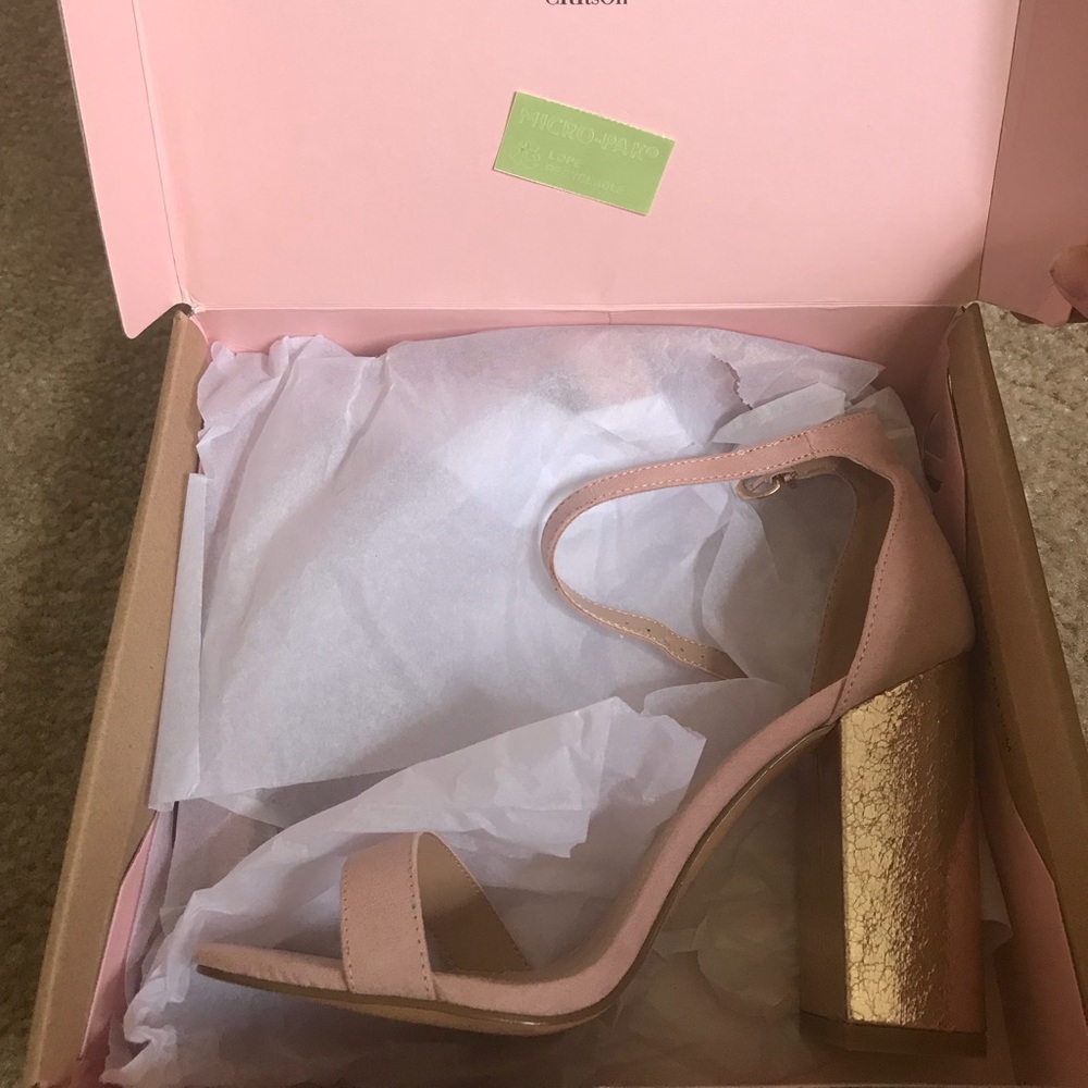 Charlotte Russe mauve and rose gold block heels
